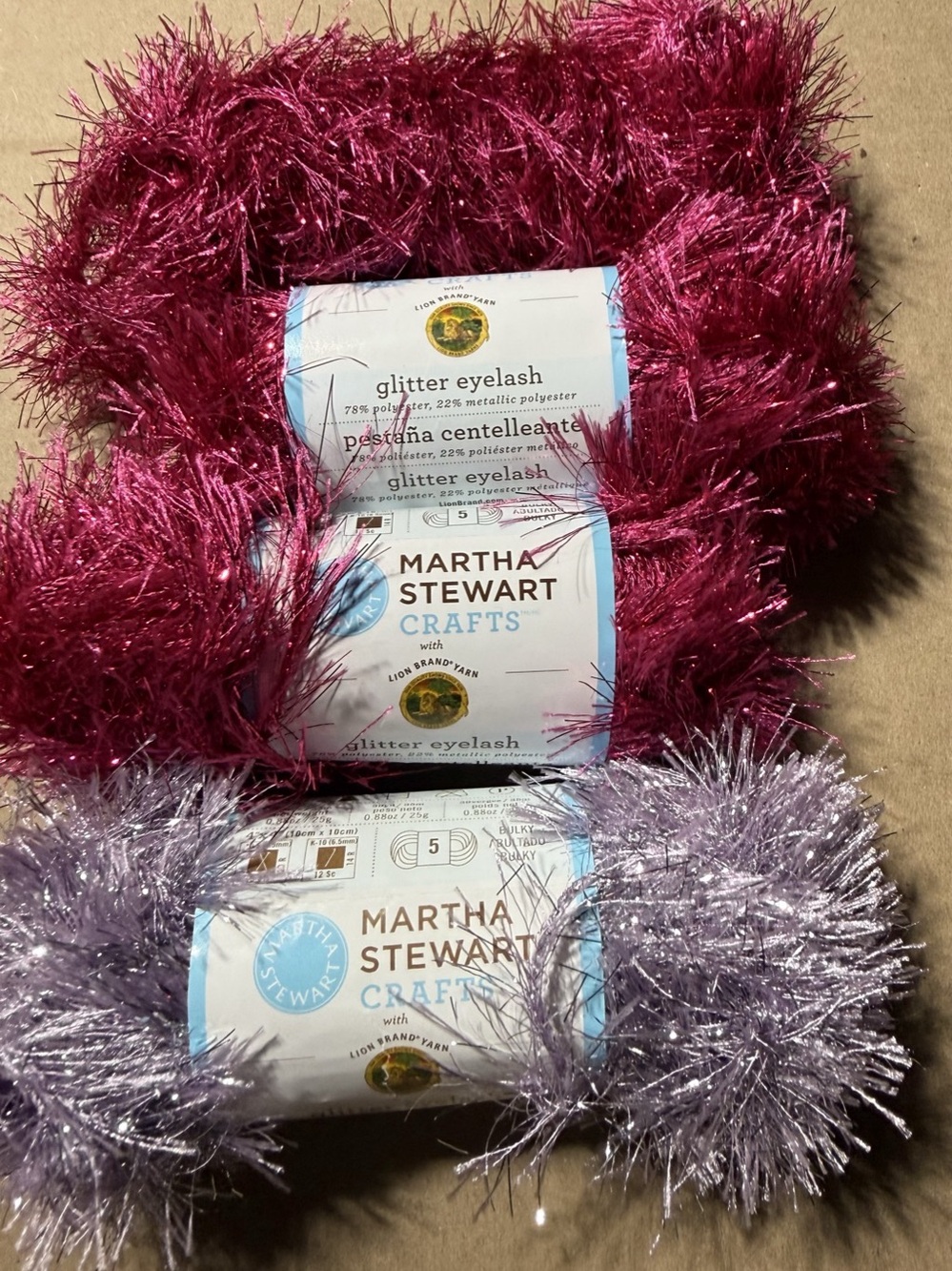 Lion Brand Martha Stewart Crafts Glitter Eyelash Yarn 4-Skein Lot